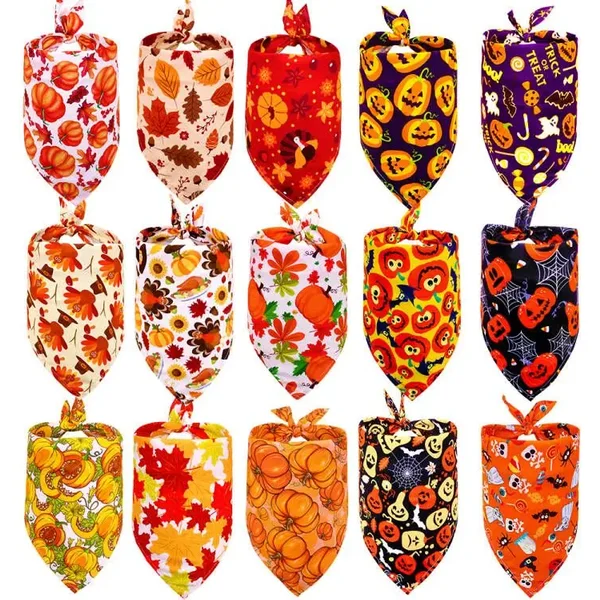 30PCS Dog Bandana Fall Pet Supplies Halloween Small Dog Cat Puppy Bandanas Scarf Thanksgiving Dog Supplies Dogs Bandana