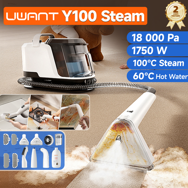 Uwant Y100 Dampf-Teppichreiniger 100 ° C Steam 18KPa 1750W Sprühbürste mit Saugfunktion, Selbstreinigung, Mehrfachdüsen für Sofa, Auto, Schuhe, Haustiere