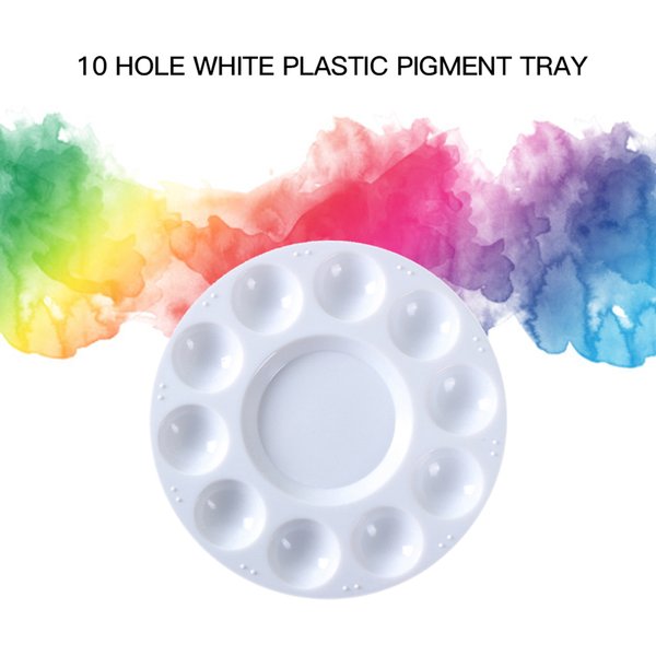 White Plastic Palette Round Shape Paint Tray for Holding and Mixing Colors for Watercolor Acrylic Oil Craft DIY Art Painting