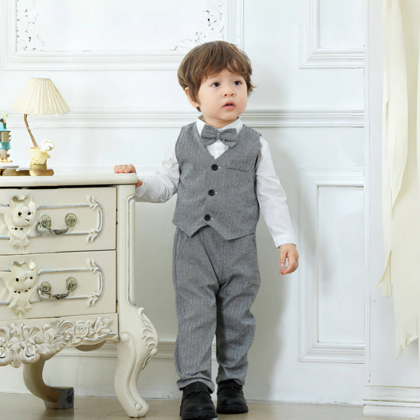 Tenues de fête formelles pour garçons, ensemble de vêtements pour enfants, robe de gentleman élégante pour enfants, tenue d'anniversaire pour tout-petits, tenue de mariage solide, 1 an, 2 ans, 3 ans,
