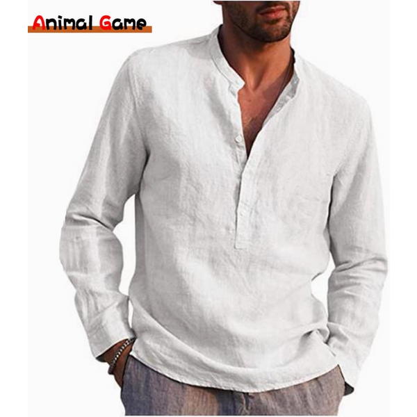 New Men's Linen Long Sleeve T-Shirt Solid Color Loose Spring T-Shirt Long Sleeve Cotton Linen Shirt Plus Size Shirts Men