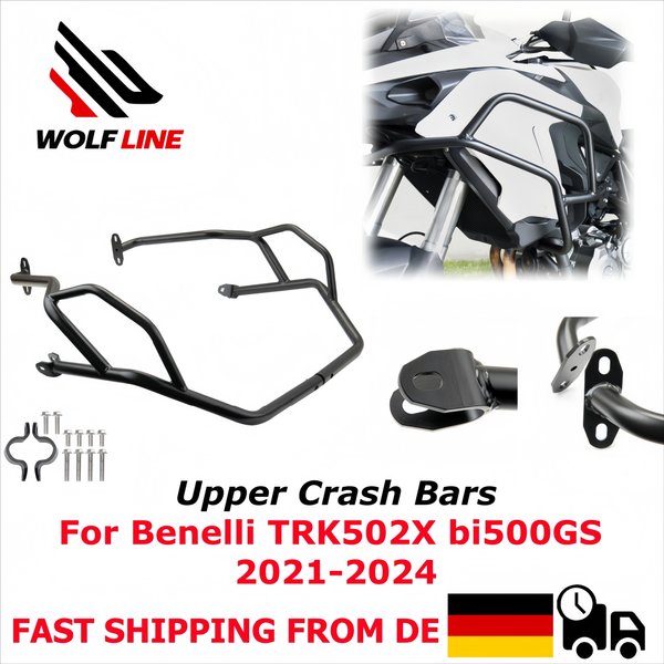 WOLFLINE für TRK502X Oberer Motorstoßstange für Benelli Bi500GS Oberer Sturzbügel Motorschutz für Benelli TRK502X Bi500GS 2021–2024