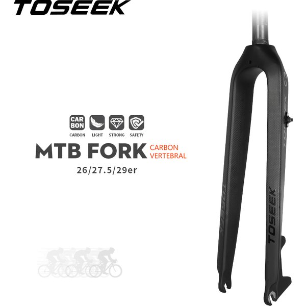 TOSEEK Widelec MTB Widelec przedni roweru z pełnego włókna węglowego 26/27,5/29" Sztywny widelec rowerowy Prosta rura 560g Widelec rowerowy z włókna węglowego