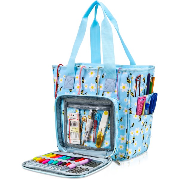 Sac de rangement de fil multifonctionnel avec abeille, sac tricoté en tissu Oxford 600D, rangement de voyage étanche pour fil de laine, couture
