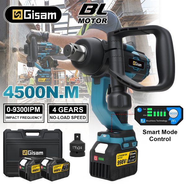 Clé à chocs électrique sans fil Gisam 4500 N.M, 1 pouce, batterie lithium-ion, compatible avec les batteries Makita 18V.