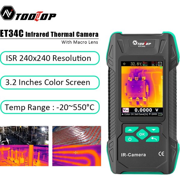 TOOLTOP ET34C 3,2 Zoll Infrarot-Wärmebildkamera ISR 240*240 Auflösung Mit Makro-Objektiv PCB-Reparatur Elektrische Wärmebildkamera