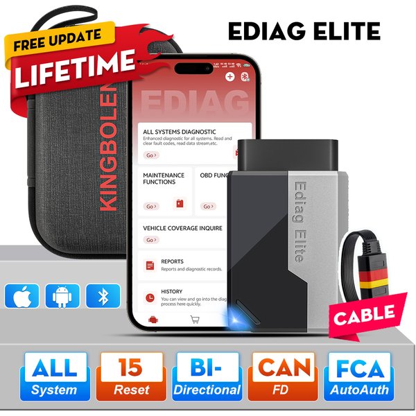 KINGBOLEN Ediag Elite Lifetime Free Car Diagnostic Tools All System 15 Resets Bi-directional Test Auto Scanner OBD2 Tool CANFD Protocl FCA