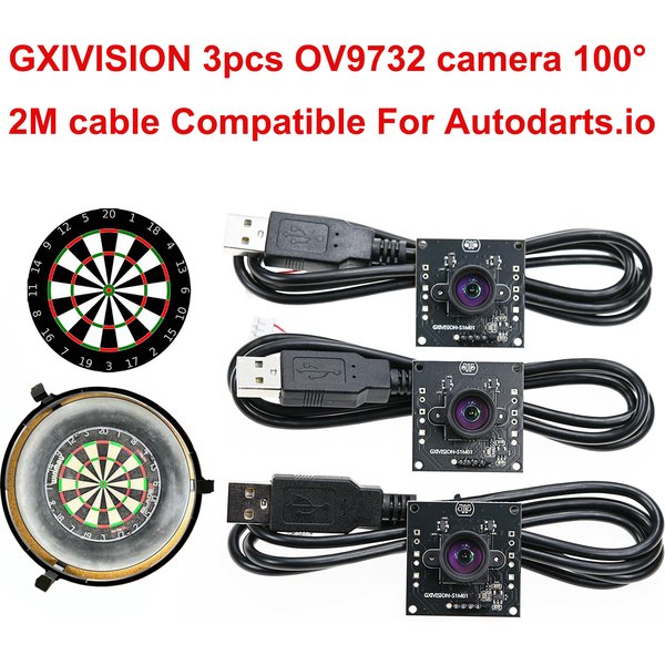 GXIVISION OV9732 30FPS 2M Kabel 100 Grad USB-Kameramodul, 3 Stück OV2735/IMX179/OV2710 Webcam kompatibel pour Autodarts.io Scoring