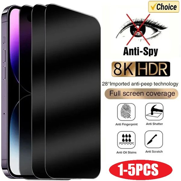 1-5 pièces verre Anti-espion pour iPhone 15 14 13 12 11 Pro Max Mini X XS XR 7 8 6 Plus protecteur d'écran de confidentialité pour iPhone 17 16 17Air