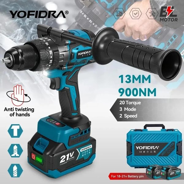 YOFIDRA 900N.M 3200 tr/min perceuse à percussion électrique sans brosse 13mm marteau perceuse tournevis sans fil outil pour Makita 18V batterie broche