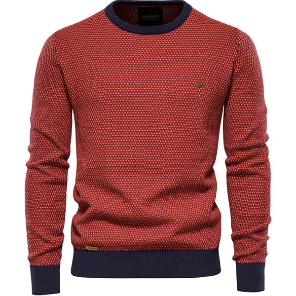 AIOPESON coton épissé pulls pull hommes décontracté chaud col rond qualité hommes tricoté pull hiver mode chandails pour hommes