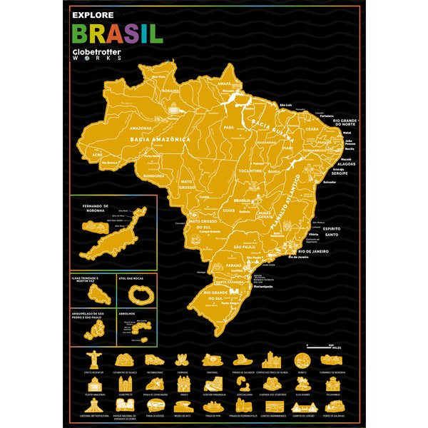 Explore Brasil Scratch Off Map For Traveler Gift Home Decoration Wall Painting 42 X 29.5