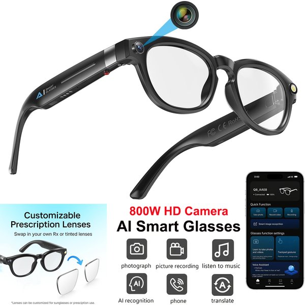 KI-Smart-Brille mit 4K-Kamera, Fotoaufnahme/Aufzeichnung für Reisen, Sport und den täglichen Gebrauch, photochrome Gläser, Bluetooth-Brille für freihändige Anrufe, 8 Stunden Akkulaufzeit,
