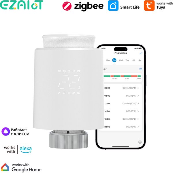 Inteligentny termostat grzejnikowy Zigbee TRV, termostatyczny zawór sterujący, cyfrowy regulator temperatury Tuya, głowica do podgrzewacza wody, programowalny termoregulator ogrzewania, sterowanie