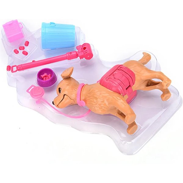 1 Set 1:6 Puppenhaus-Zubehör Mini Plastikhund + Haustier-Ausrüstung Outdoor-Kombination für Puppenset