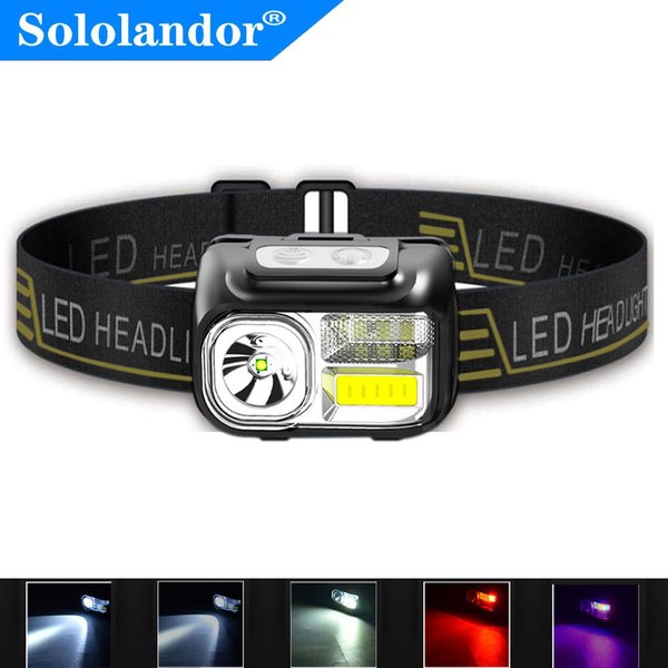 Sensor-Stirnlampe, Induktions-Stirnlampe, USB-aufladbare Stirnlampe + eingebauter Akku, weiße/rote LED-Angel-Taschenlampe.