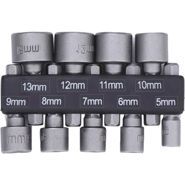 9pcs Power Hand Driver Drill Tools Set 5-13mm Metric Socket Wrench Set Power Nuts Driver Socket 1/4" Hex Shank Drill Bit Set