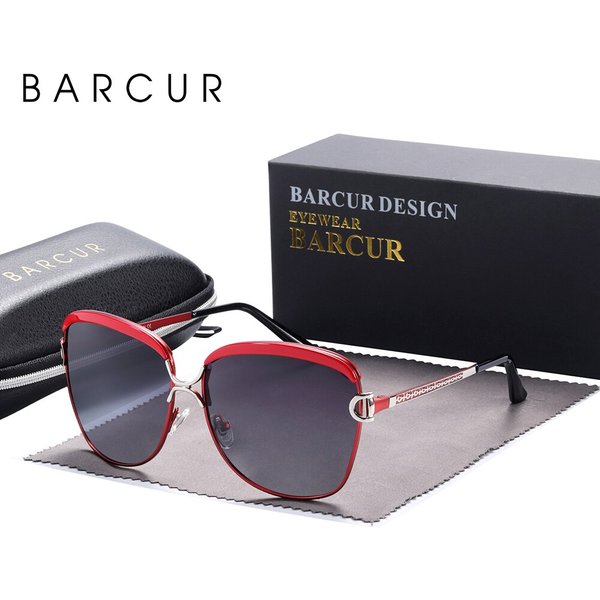 BARCUR Polarisées Dames lunettes de Soleil Femmes Gradient Lentille Ronde Lunettes de Soleil Carré De Luxe Marque Oculos