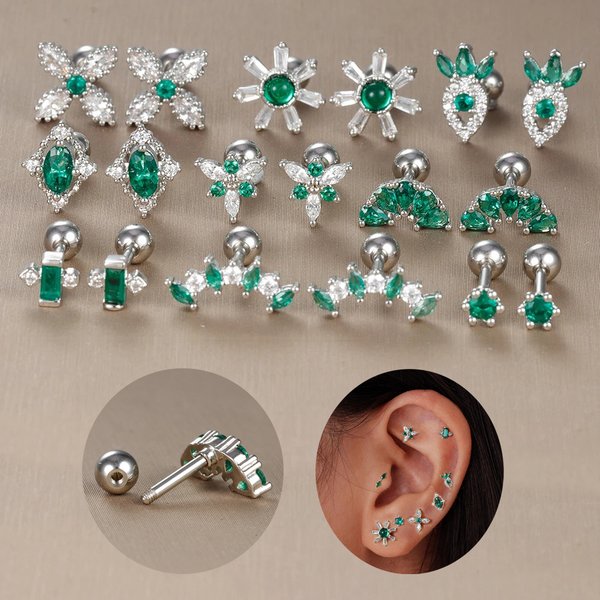 Boucles d'Oreilles en Acier Inoxydable pour Femme, Petit Clip Vert, Cartilage Helix Tragus, Piercing, Bijoux, 2 Pièces
