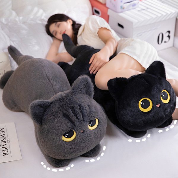 Pluszowa zabawka kot, uroczy czarny kot, 50-90 cm, kawaii, duża, miękka poduszka, pluszak kot, prezent urodzinowy dla chłopca lub dziewczynki.