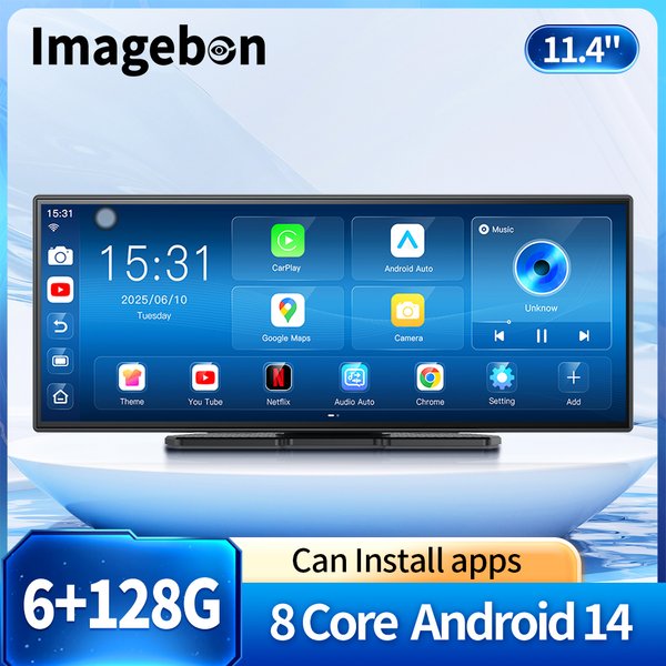 Imagebon W70 11,4" Android 14 6+128G 8 Core Dashcam Drahtlose CarPlay & Android Auto Youtube Google Play Dual Lens GPS Auto DVR