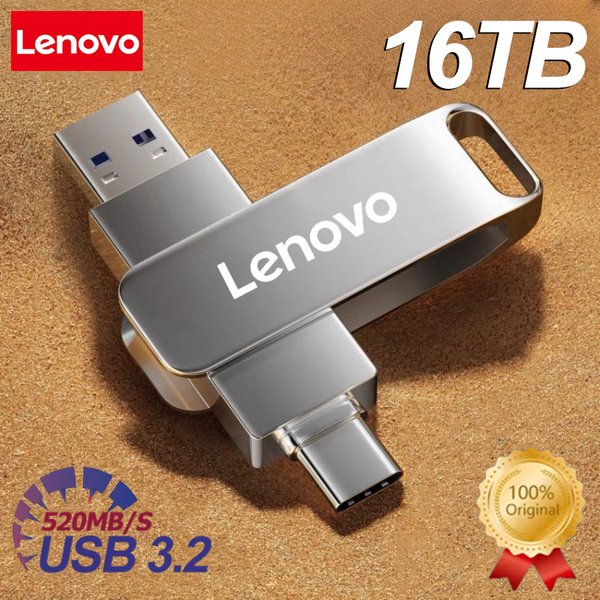 Pamięć USB Lenovo USB3.2, 16 TB, OTG, szybka, z portem Type-C, metalowa obudowa, do telefonu i komputera.