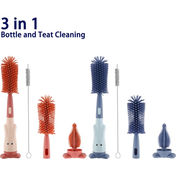 Ensemble de brosses en silicone pour biSantos et tétine 3 en 1, manche unique, livres avec support, brosse de nettoyage de paille portable