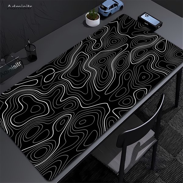 Tapis de bureau XXL noir et blanc Strata liquide tapis de souris grand tapis de souris abstrait tapis de bureau de jeu avec Lockedge bureau tapis antidérapant