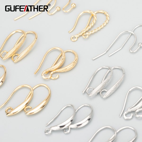 GUFEATHER, 50 Stück/Menge, MB65, Schmuckzubehör, Haken, nickelfrei, 18 Karat Gold rhodiniert, Kupfer, Charms, DIY-Ohrringe, Schmuckherstellung