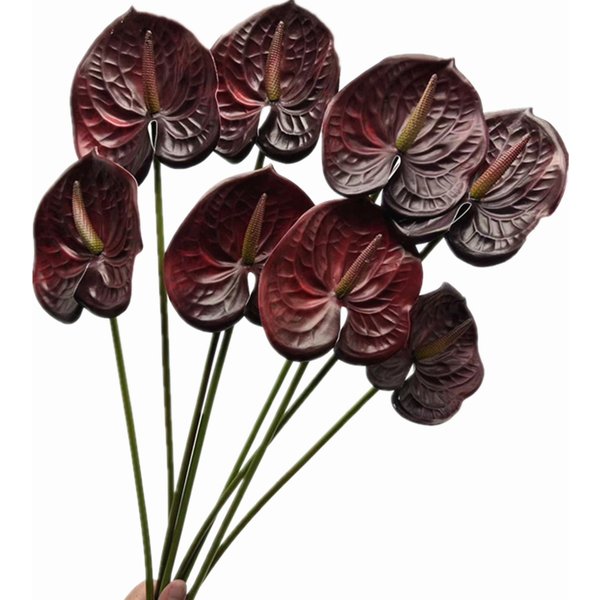 Branche de fleur d' Anthurium artificielle, 8 pièces, tige d' Anthurium Andreanum Dakota à tête unique pour décoration florale de Table de fête de mariage