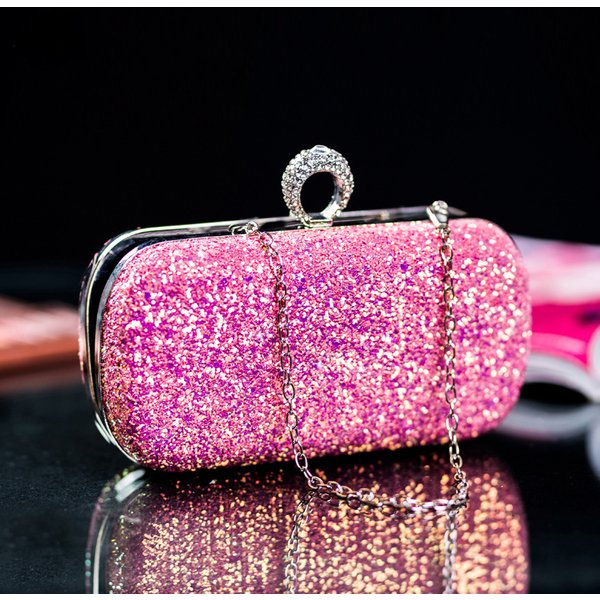 Evening Pink Clutch Designer Bags Women Luxury 2025 Purse Bling Sequins Handbag New Fashion Shoulder Crossbody Small Phone Bag
