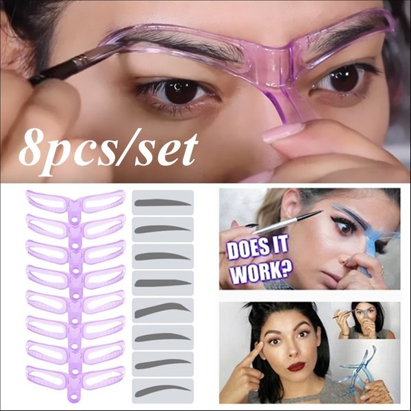 Pochoir à sourcils réutilisable 8 en 1, modèle de tampon pour maquillage de beauté, ensemble de formes de sourcils, outils et accessoires de maquillage pour sourcils