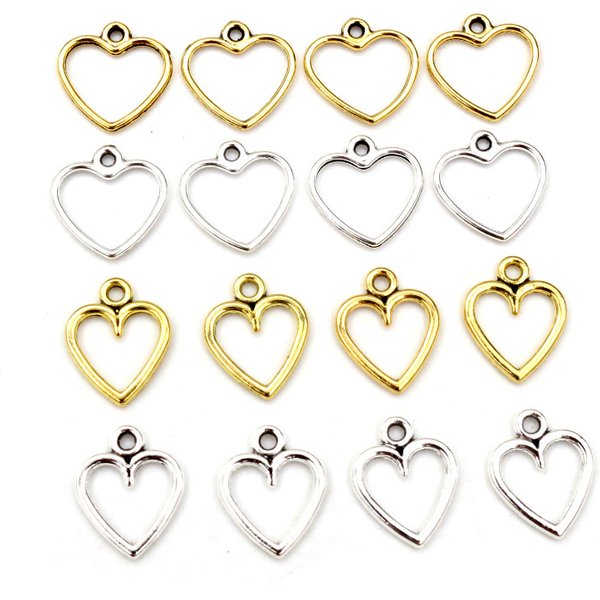 100PCS Antique Gold/Silver Color Hollow Hearts Charms Geometry Pendant Metal Alloy DIY Necklace Bracelet Earrings Marking
