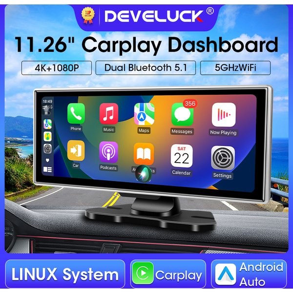 11.26 inch Car DVR 4K Dash Cam Dual Lens Wireless Carplay & Android Auto Video Recorder Monitor GPS Navigation 5G Wifi FM AUX