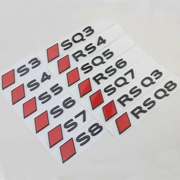 Nowy emblemat z czarnymi, błyszczącymi, pomarańczowymi literami 3D ABS do samochodów serii S S3 S4 S5 S6 S7 S8 RS, naklejka na klapę bagażnika, akcesoria.