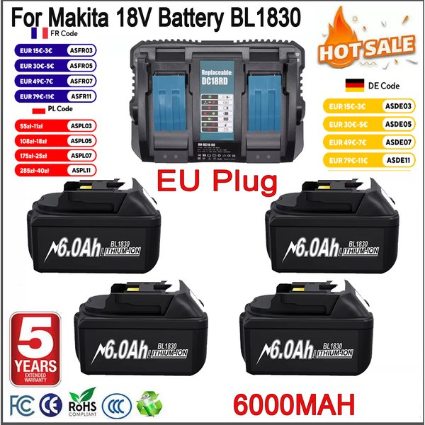 18V 6000mAh Ersatzakku für Makita BL1830, kompatibel mit Makita BL1830 BL1850 BL1860 BL1850B BL1840B 18V Elektrowerkzeug