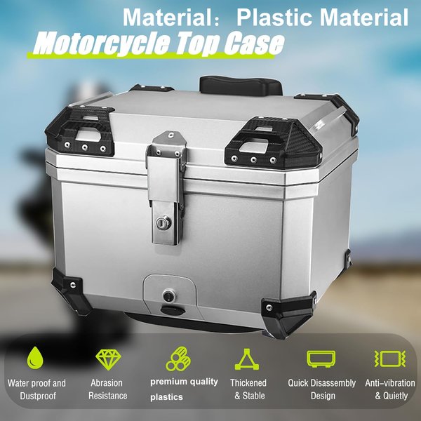 Boîte de casque de moto 45l en plastique, coffre arrière de moto universel, fixation étanche et Absorption des chocs avec 2 clés