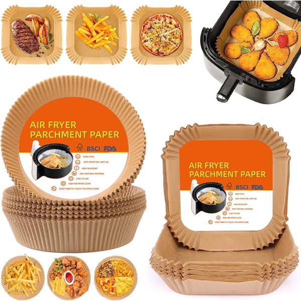 50Pcs Air Friteuse Einweg Pergament Papier Liner Öl-proof Papier Fach Nicht-Stick Back Matte Air Friteuse zubehör SquareRound