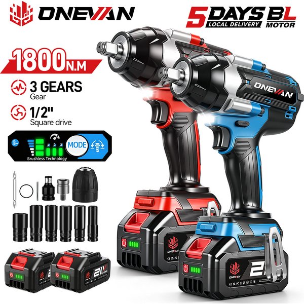 Clé à chocs électrique sans fil ONEVAN 1800 N.m, 1/2 pouce, perceuse sans fil, outil de réparation automobile, compatible avec batterie Makita 18V.