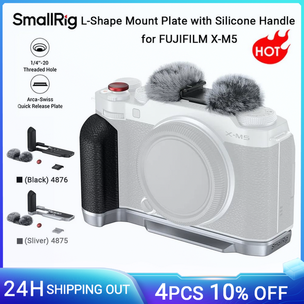 SmallRig X-M5 L-förmige Montageplatte für FUJIFILM X-M5, mit Silikongriff, Auslöser, Blitzschuhabdeckung (Silber/Schwarz)