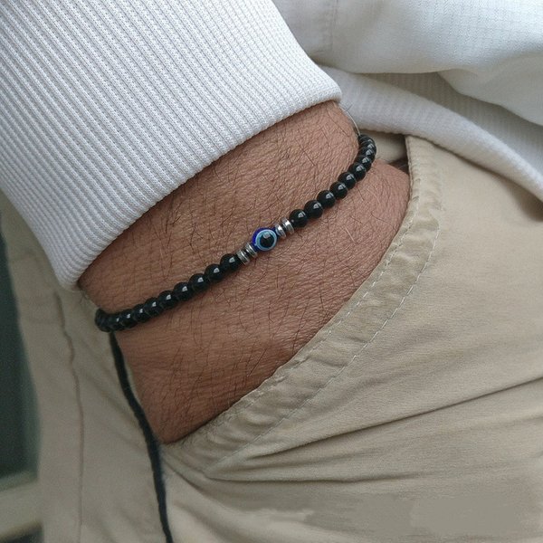 Bracelet en hématite d'obsidienne pour hommes, 4mm, perles en pierre d'oeil de tigre naturelle, mauvais œil, bijoux d'équilibre de santé, Yoga