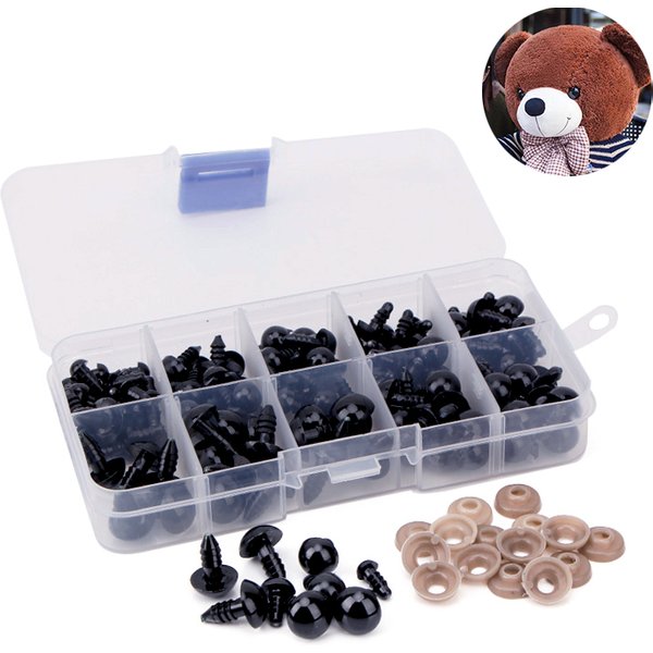 Yeux de sécurité en plastique noir, 100 pièces, 6-12mm, pour jouets, poupées artisanales, ours en peluche, jouets doux, fabrication d'animaux, accessoires Amigurumi