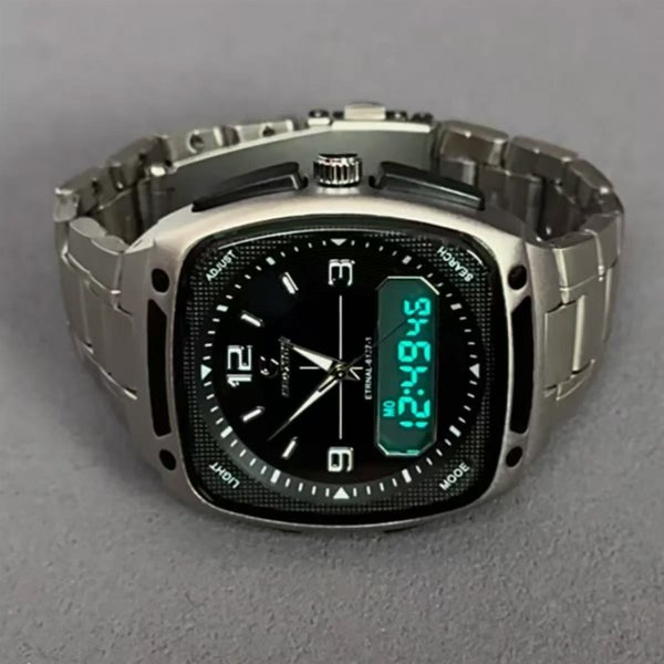 Montre à quartz carrée à double affichage pour homme, avec grand cadran, style lumineux haut de gamme, cadeau, montres numériques pour homme, réveil