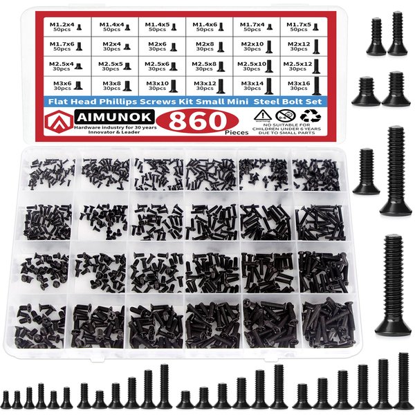Kit d'assortiment de petites vis pour ordinateur, 860 pièces, petites vis noires pour lunettes M1.2 M1.4 M1.7 M2 M2.5 M3, disque dur SSD pour PC et ordinateur portable C