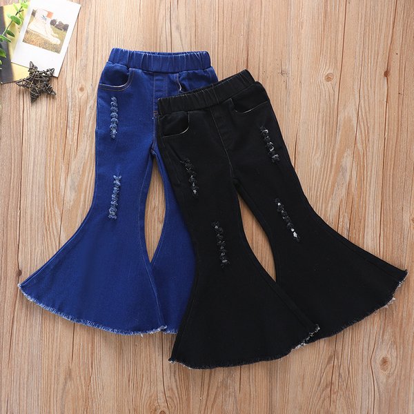 Baby Mädchen Enge Jeans Frühling Herbst Mädchen Loch Denim Hosen Casual Kinder Stretch Ausgestelltes Hosen Kinder Kleidung für 2-6 Jahre