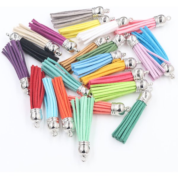 (10 pcs/lot) 55mm 38mm mélange de couleurs longueur gland en daim pour porte-clés sangles de téléphone portable sacs à dos sacs à dos bijoux breloques
