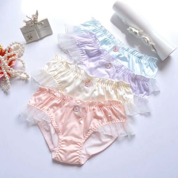 Cute Lovely Sweety Princess Style Lolita Cosplay Underwear Milk Silk Ruffles Bow High Stretch Seamless Panties Breathable Breifs