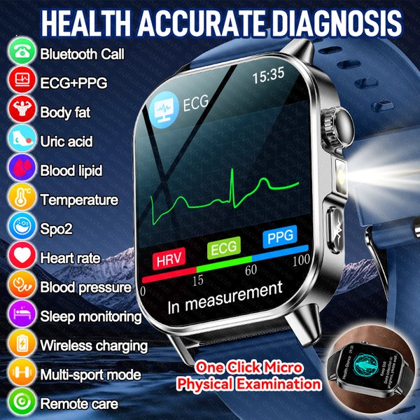 Nouvelle montre connectée ECG pour hommes, diagnostic précis de la santé, tension artérielle, oxygène sanguin, graisse sanguine, acide urique, température, appel Bluetooth, montre connectée