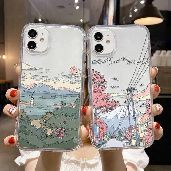 Anime-Hülle für iPhone 11 12 14 13 Hülle 14 12 11 13 Pro Max X XR XS Max 7 8 14 6S Plus 12 13 Mini SE 2020 2022 Landschaftsabdeckung