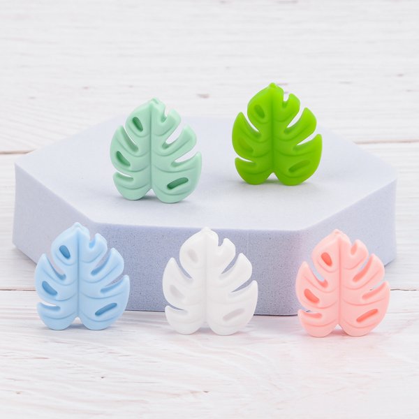 LOFCA 30 pièces Silicone Monstera perles dessin animé feuille sans BPA Silicone anneau de dentition bébé accessoires jouets collier à faire soi-même sucette chaîne